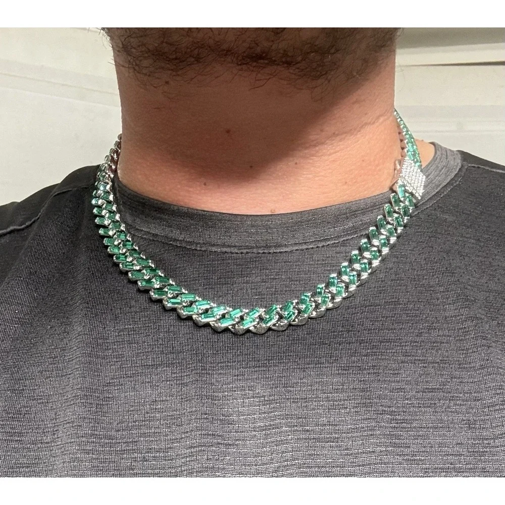 green iced out cuban necklace & bracelet, you get both, sizes 18 & 8 11.5mm